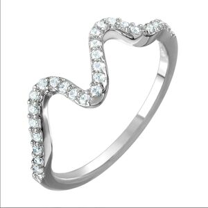 Women's sterling silver Rhodium finish Thin Wavy CZ Inlay Ring